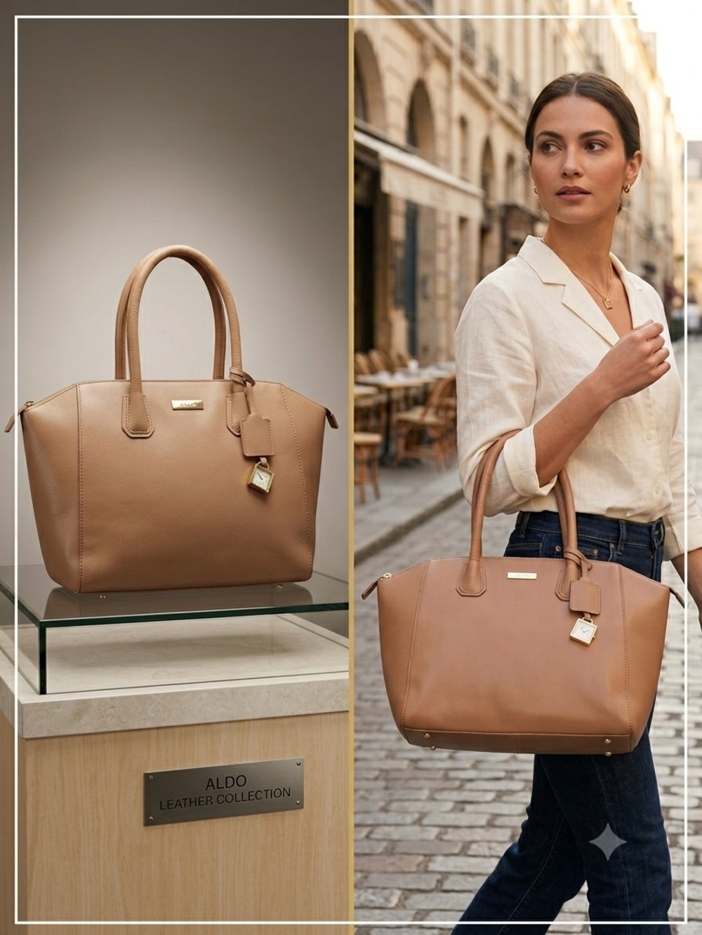 Joy-Iman ALDO Tan Leather Tote with Gold Hardware